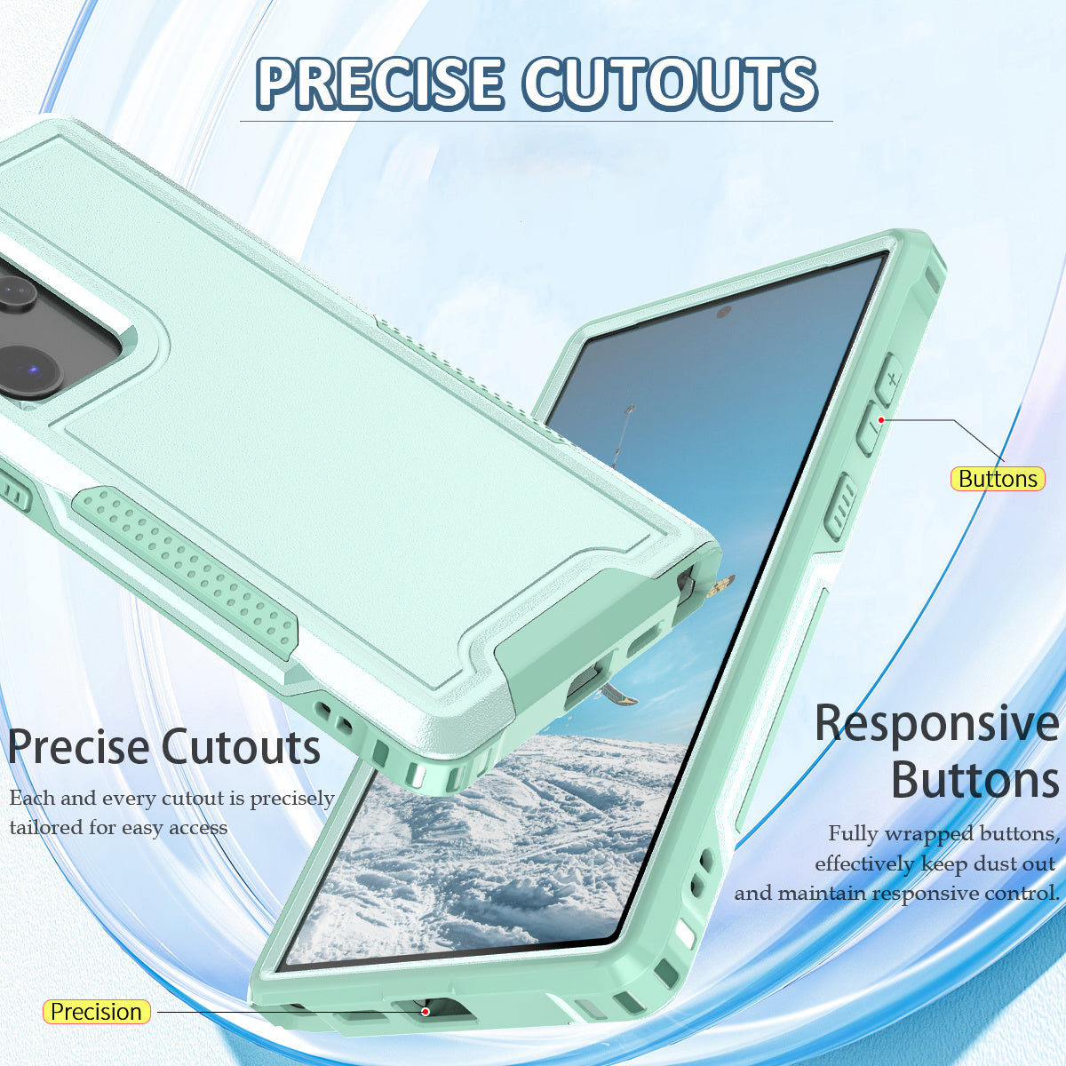 Style F1 For Samsung Galaxy S24 Ultra Case Scratch-resistant PC + TPU Phone Back Shell - Mint Green