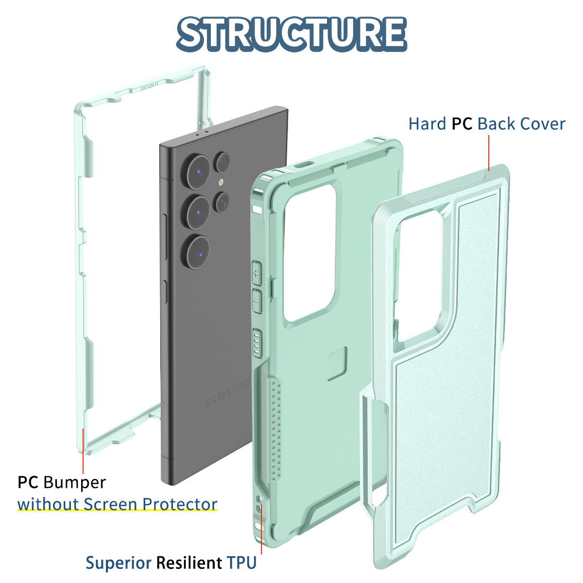 Style F1 For Samsung Galaxy S24 Ultra Case Scratch-resistant PC + TPU Phone Back Shell - Mint Green