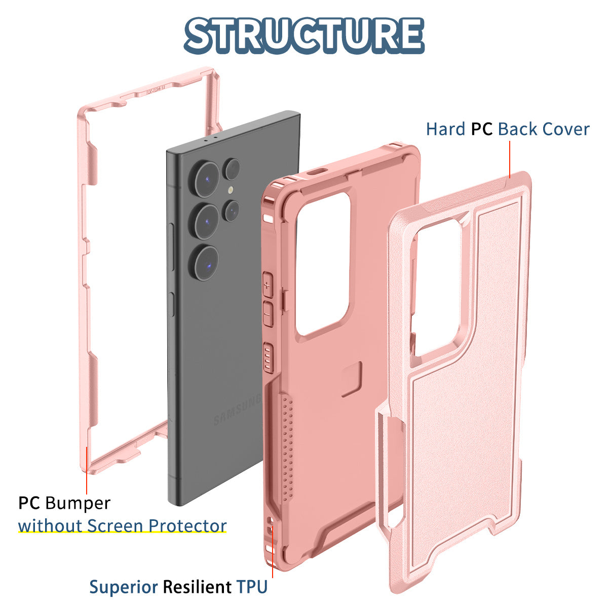Style F1 For Samsung Galaxy S24 Ultra Case Scratch-resistant PC + TPU Phone Back Shell - Pink