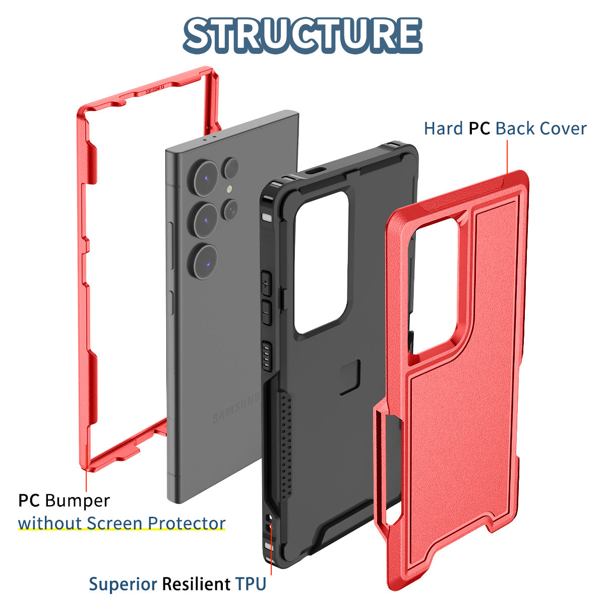 Style F1 For Samsung Galaxy S24 Ultra Case Scratch-resistant PC + TPU Phone Back Shell - Red