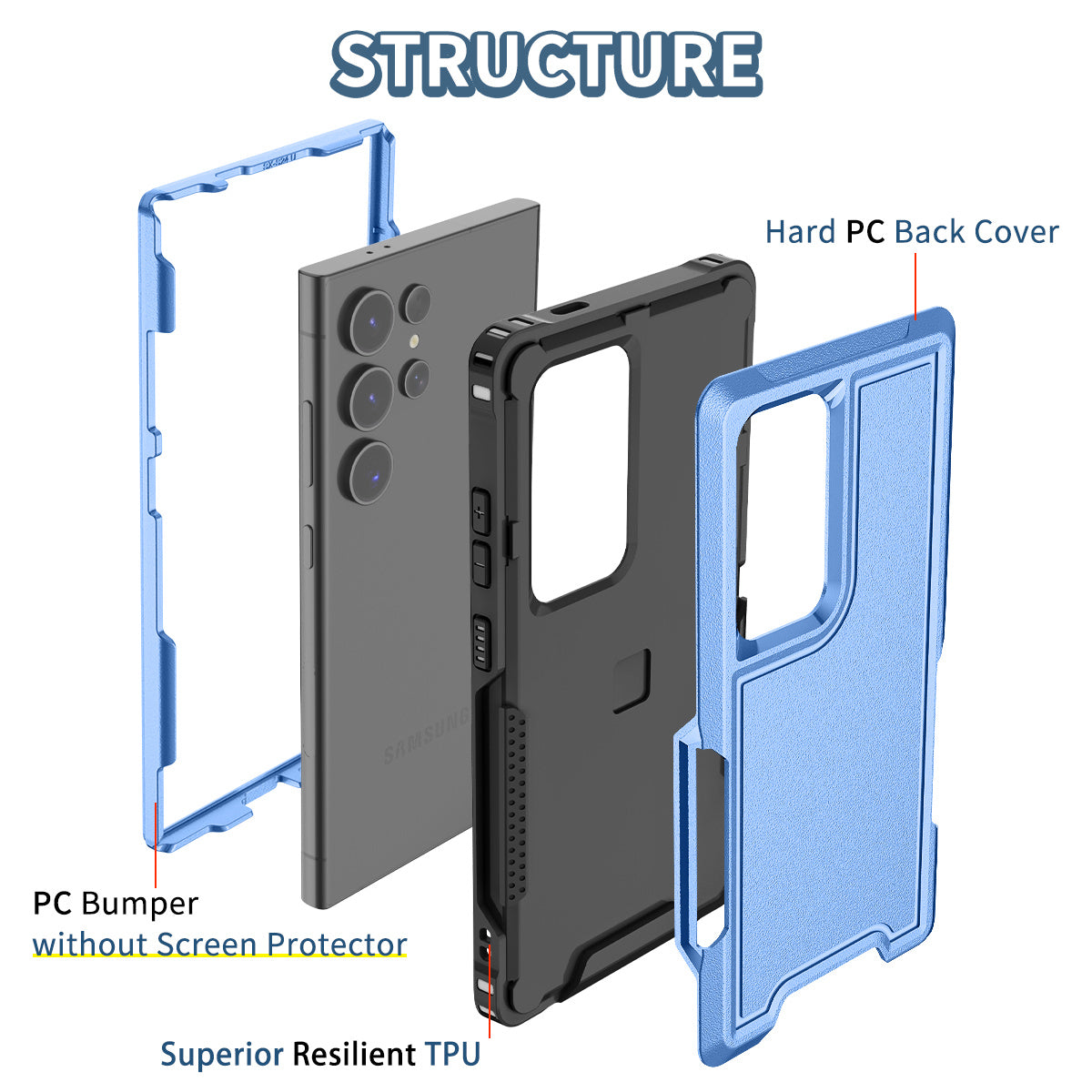 Style F1 For Samsung Galaxy S24 Ultra Case Scratch-resistant PC + TPU Phone Back Shell - Blue