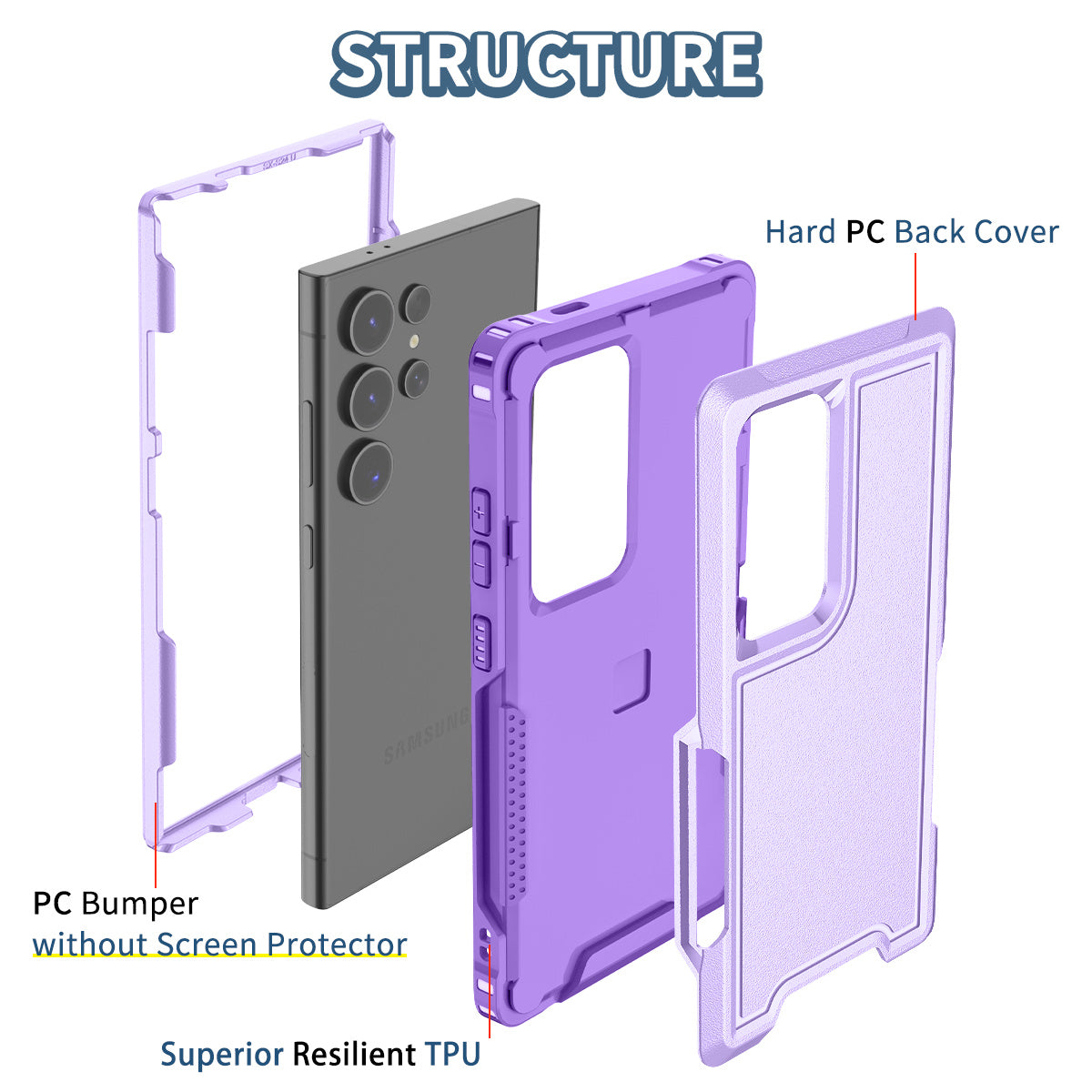 Style F1 For Samsung Galaxy S24 Ultra Case Scratch-resistant PC + TPU Phone Back Shell - Purple