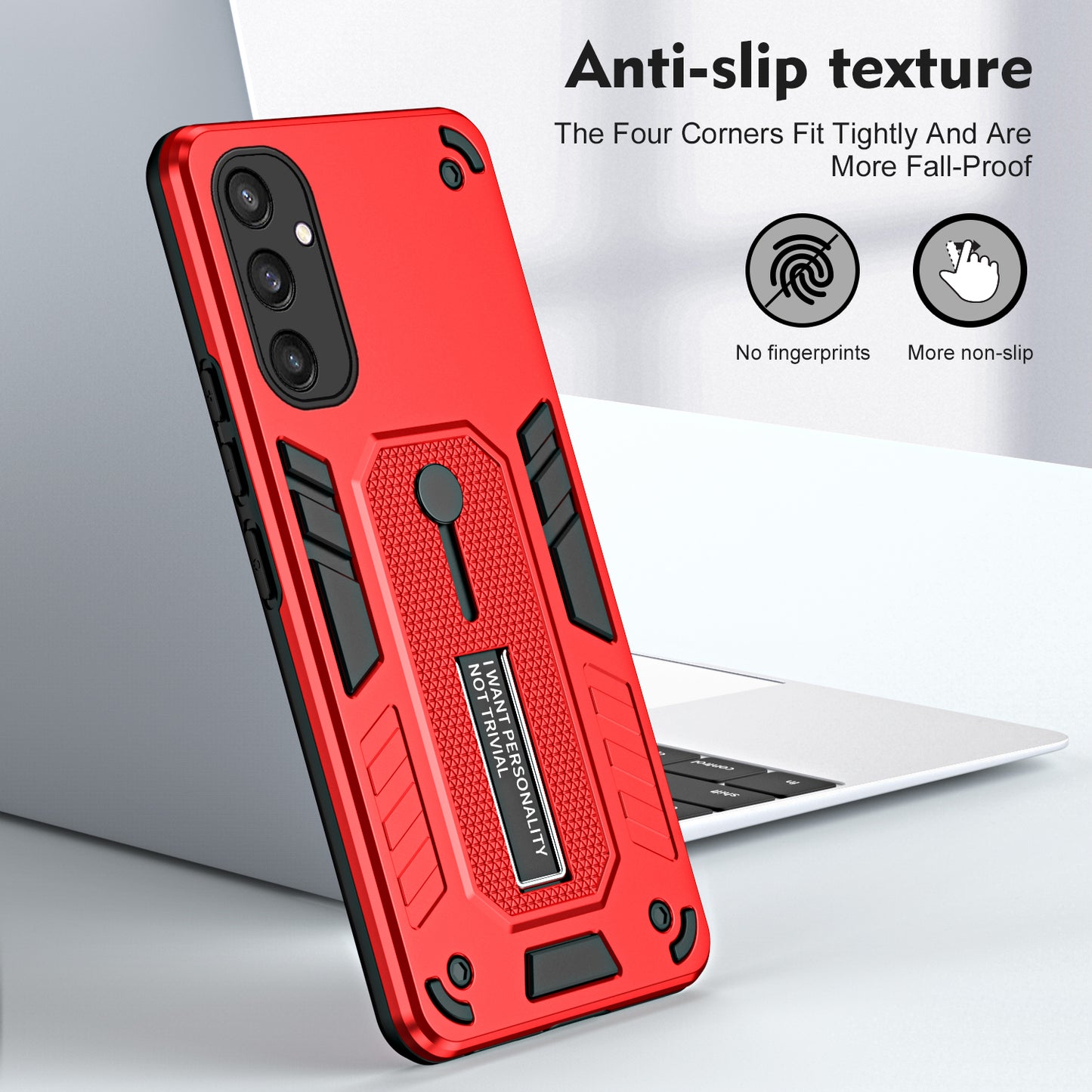 For Samsung Galaxy S24+ Back Case Silicone Ring Strap TPU+PC Kickstand Phone Cover - Red
