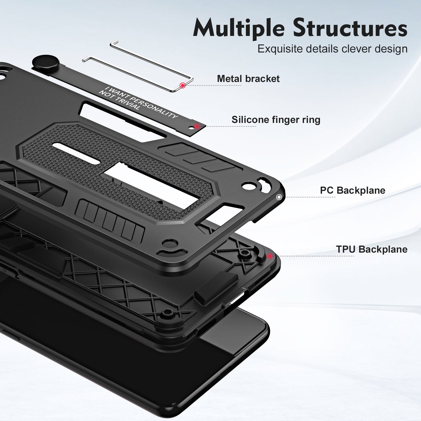 For Samsung Galaxy S24+ Back Case Silicone Ring Strap TPU+PC Kickstand Phone Cover - Black