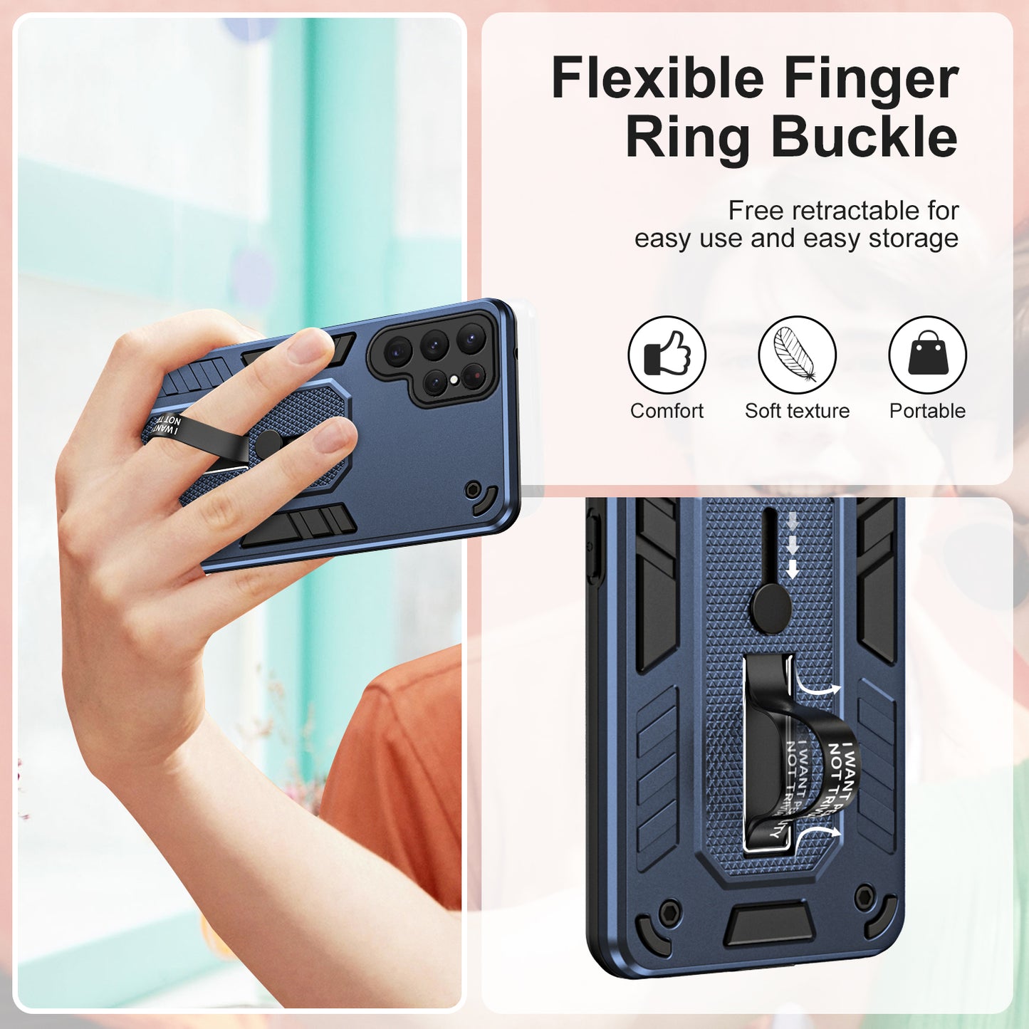 PC+TPU Case for Samsung Galaxy S24 Ultra Cover Anti-scratch Hidden Kickstand Shell - Blue