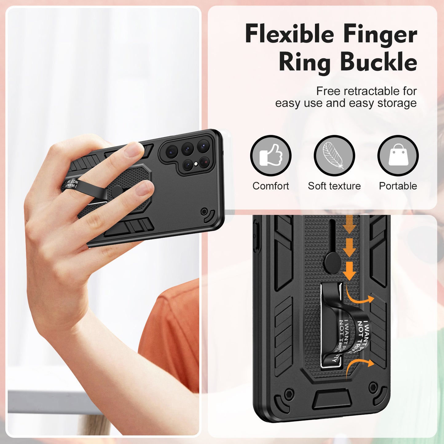 PC+TPU Case for Samsung Galaxy S24 Ultra Cover Anti-scratch Hidden Kickstand Shell - Black
