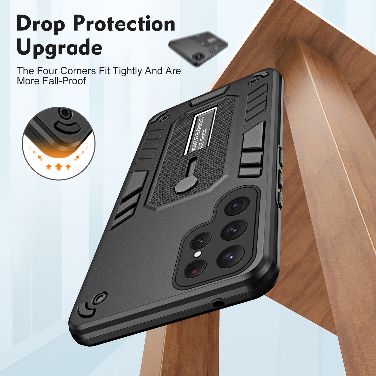 PC+TPU Case for Samsung Galaxy S24 Ultra Cover Anti-scratch Hidden Kickstand Shell - Black