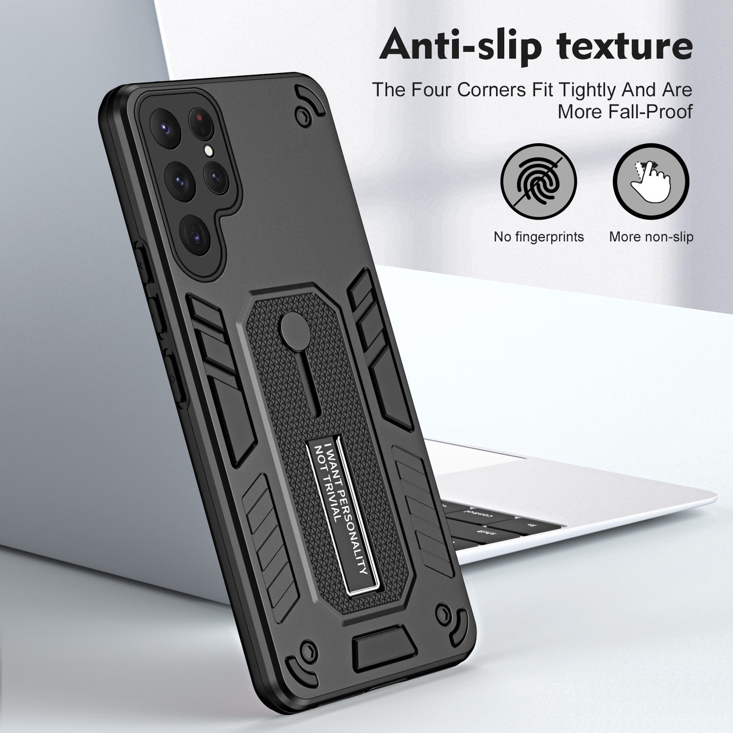 PC+TPU Case for Samsung Galaxy S24 Ultra Cover Anti-scratch Hidden Kickstand Shell - Black