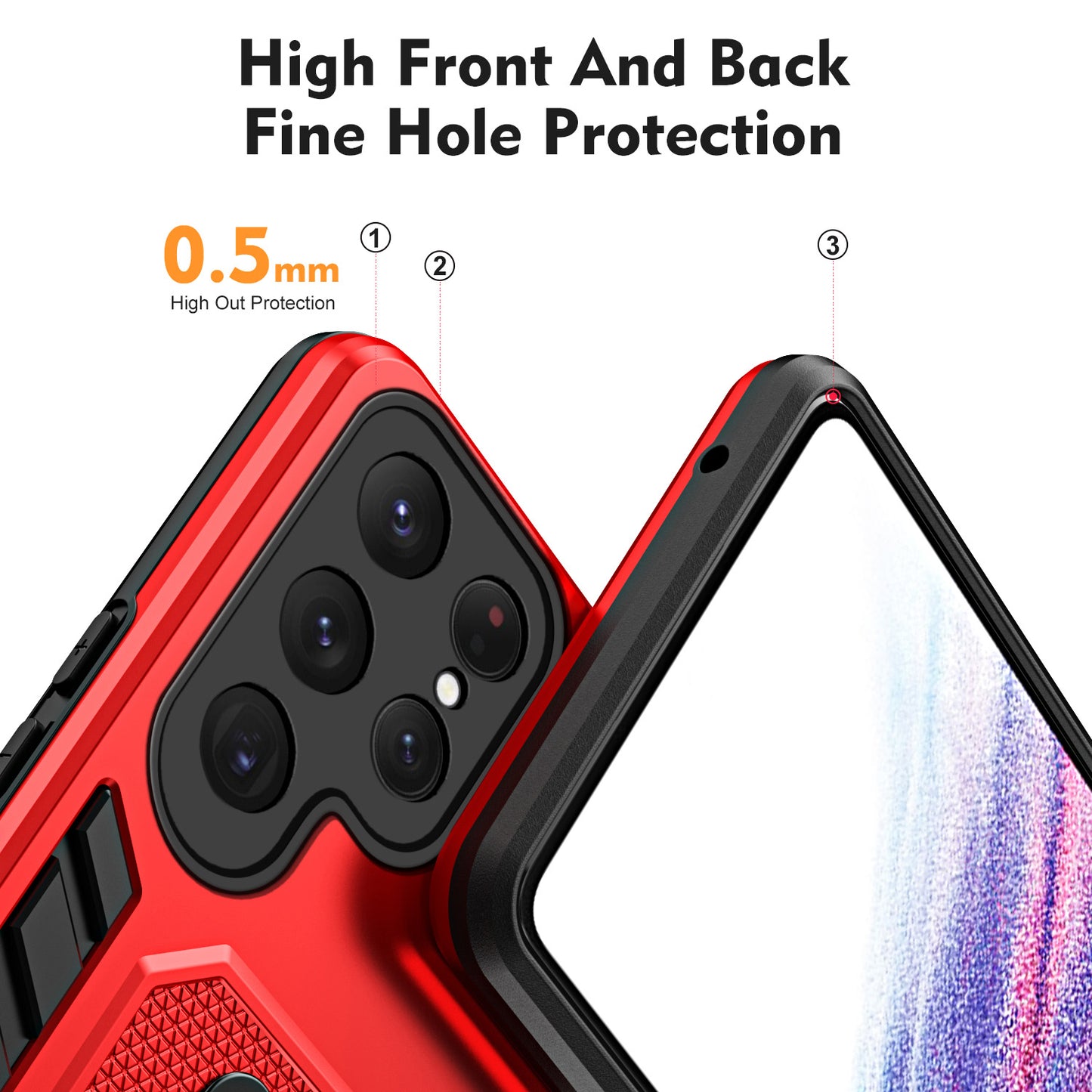 PC+TPU Case for Samsung Galaxy S24 Ultra Cover Anti-scratch Hidden Kickstand Shell - Red