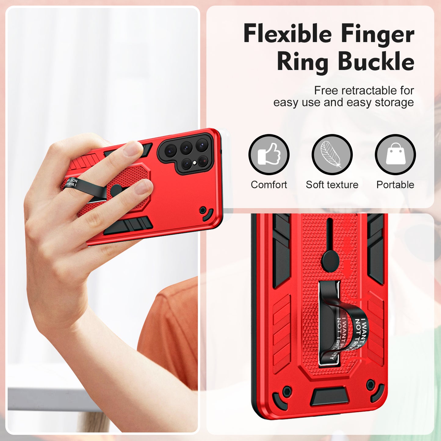 PC+TPU Case for Samsung Galaxy S24 Ultra Cover Anti-scratch Hidden Kickstand Shell - Red