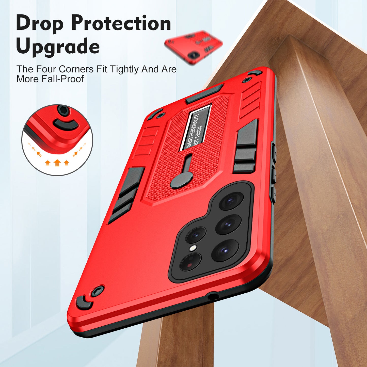 PC+TPU Case for Samsung Galaxy S24 Ultra Cover Anti-scratch Hidden Kickstand Shell - Red