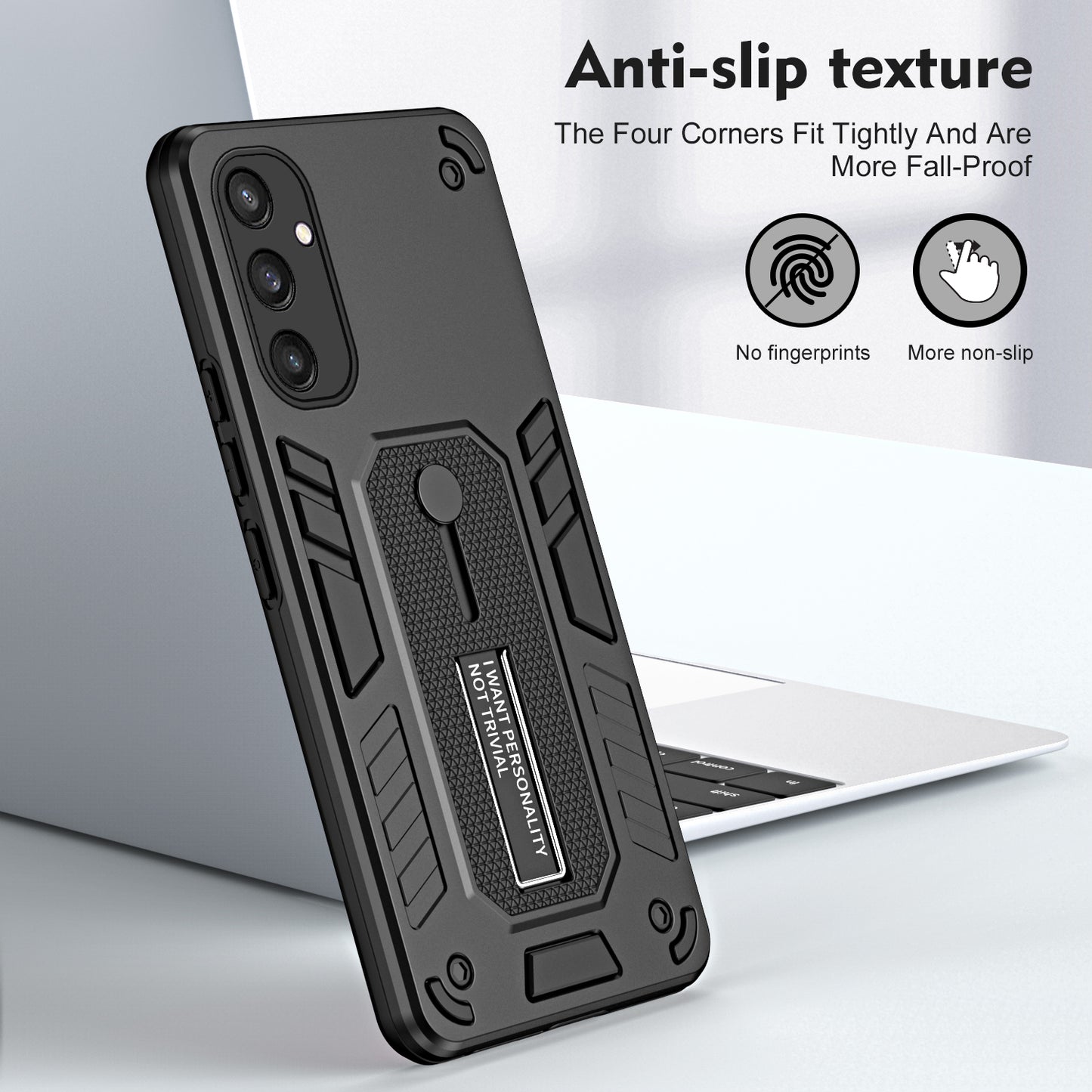 For Samsung Galaxy S24 Case Kickstand Finger Ring Strap PC+TPU Non-slip Phone Back Cover - Black