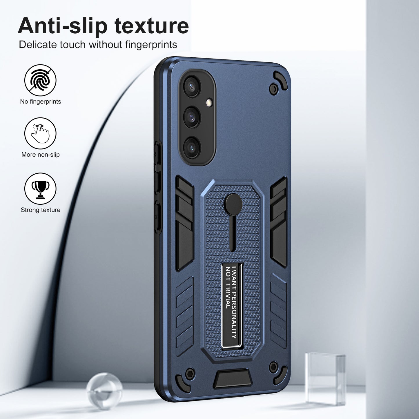 For Samsung Galaxy S24 Case Kickstand Finger Ring Strap PC+TPU Non-slip Phone Back Cover - Blue