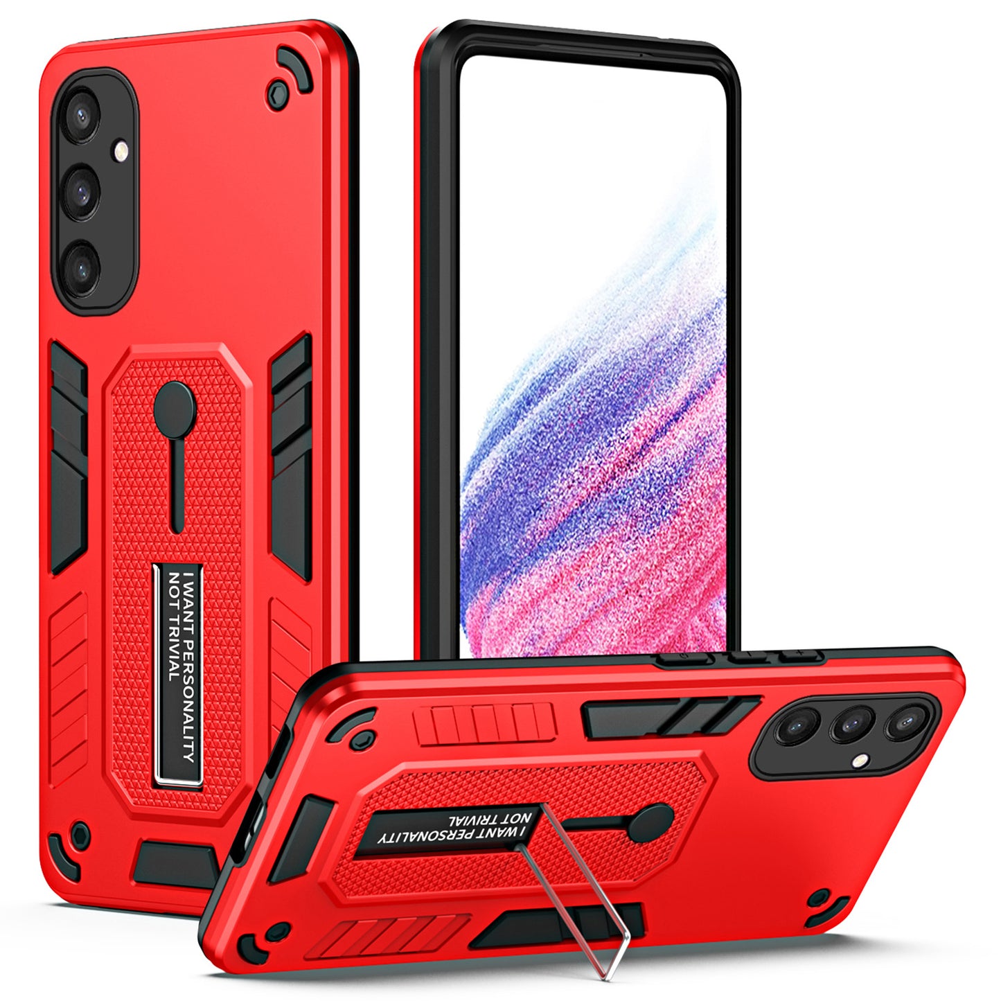 For Samsung Galaxy S24 Case Kickstand Finger Ring Strap PC+TPU Non-slip Phone Back Cover - Red