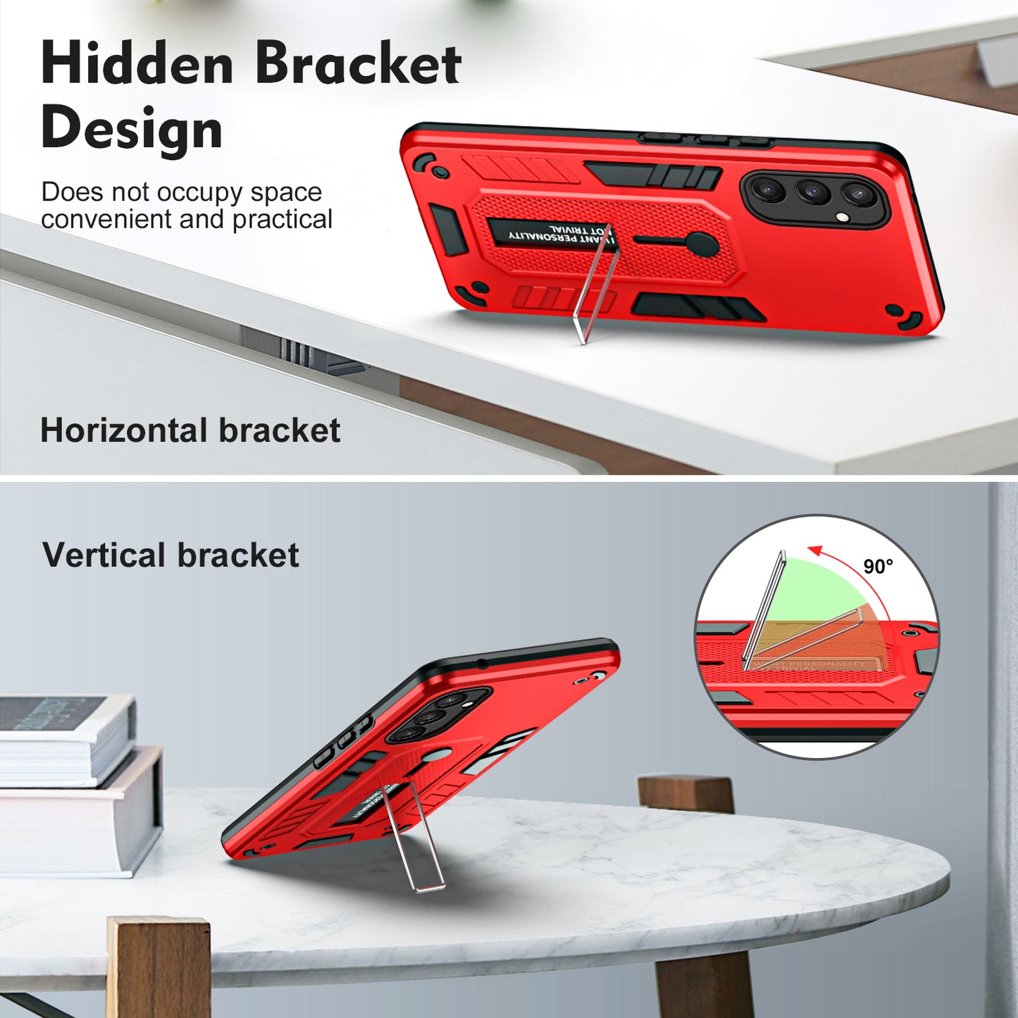 For Samsung Galaxy S24 Case Kickstand Finger Ring Strap PC+TPU Non-slip Phone Back Cover - Red