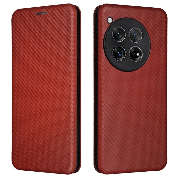 For OnePlus 12 5G Leather Phone Case with Card Slots Stand - Brown