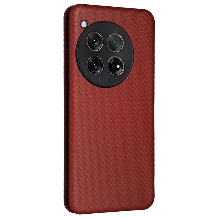 For OnePlus 12 5G Leather Phone Case with Card Slots Stand - Brown