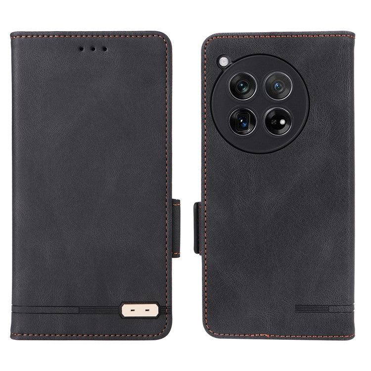 For OnePlus 12 5G Leather Case Wallet Phone Cover Hardware Decor - Black