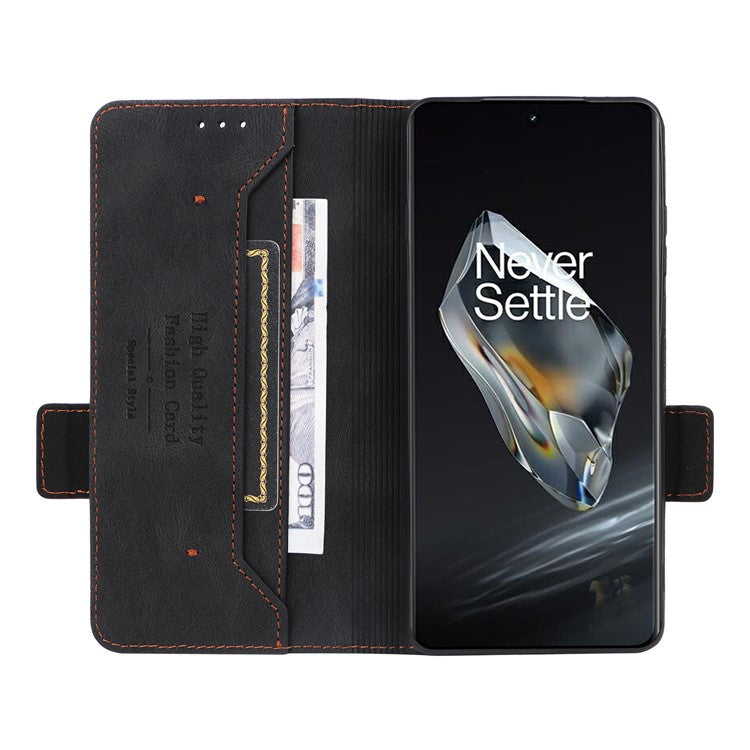 For OnePlus 12 5G Leather Case Wallet Phone Cover Hardware Decor - Black