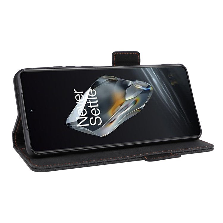 For OnePlus 12 5G Leather Case Wallet Phone Cover Hardware Decor - Black