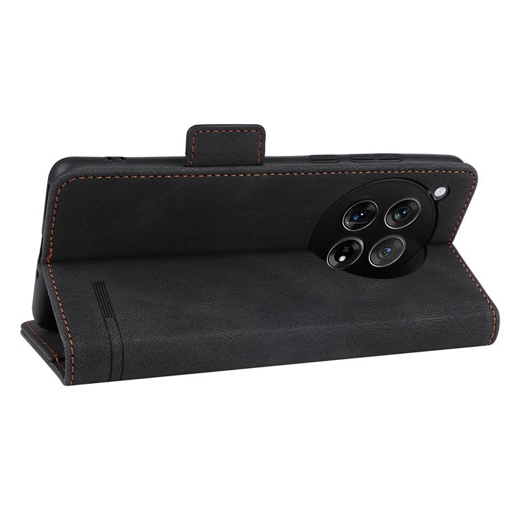 For OnePlus 12 5G Leather Case Wallet Phone Cover Hardware Decor - Black