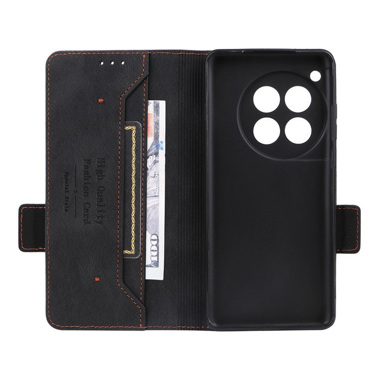 For OnePlus 12 5G Leather Case Wallet Phone Cover Hardware Decor - Black