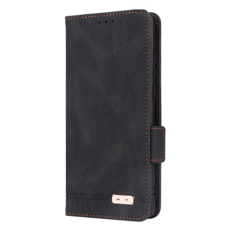 For OnePlus 12 5G Leather Case Wallet Phone Cover Hardware Decor - Black