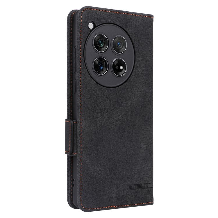 For OnePlus 12 5G Leather Case Wallet Phone Cover Hardware Decor - Black
