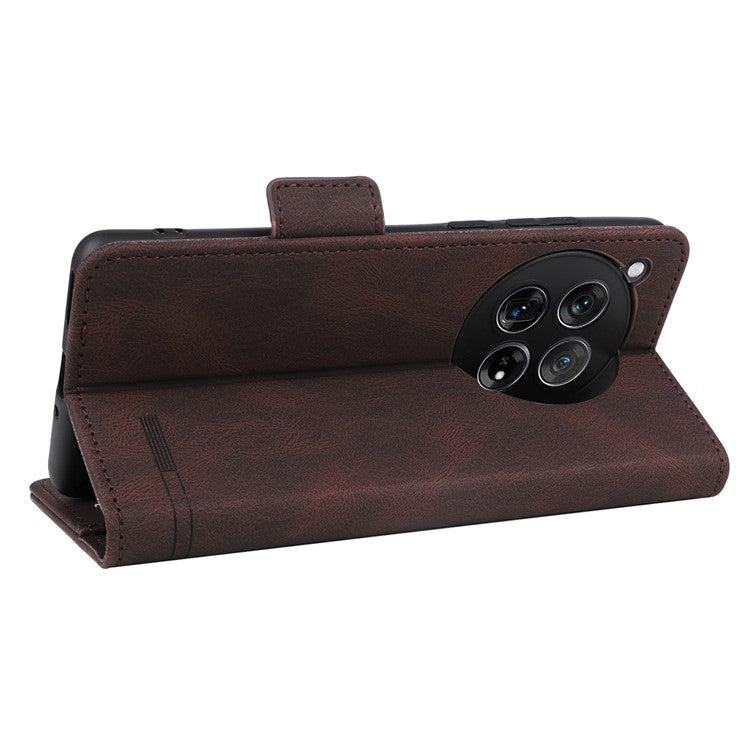 For OnePlus 12 5G Leather Case Wallet Phone Cover Hardware Decor - Coffee