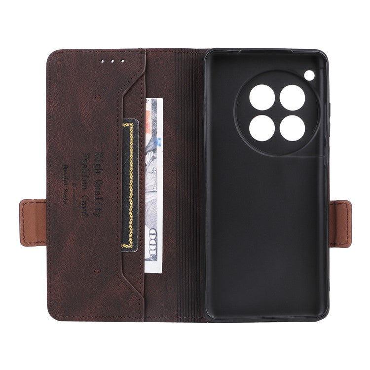 For OnePlus 12 5G Leather Case Wallet Phone Cover Hardware Decor - Coffee