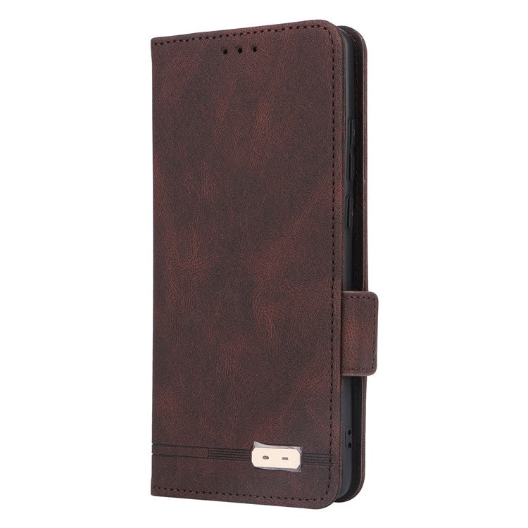 For OnePlus 12 5G Leather Case Wallet Phone Cover Hardware Decor - Coffee