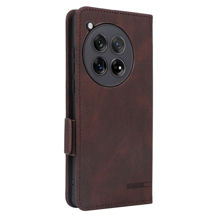 For OnePlus 12 5G Leather Case Wallet Phone Cover Hardware Decor - Coffee