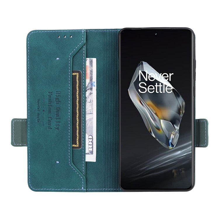 For OnePlus 12 5G Leather Case Wallet Phone Cover Hardware Decor - Blue