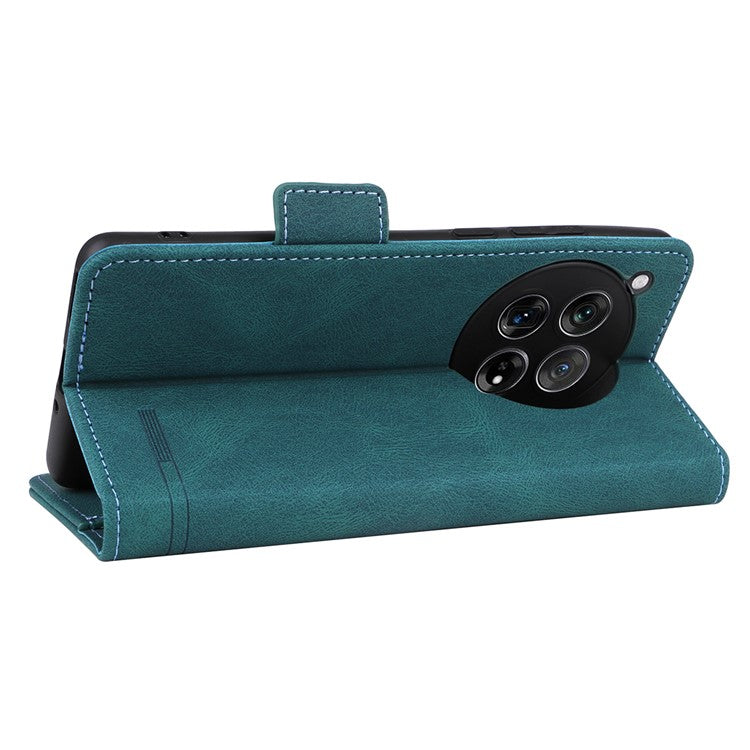 For OnePlus 12 5G Leather Case Wallet Phone Cover Hardware Decor - Blue