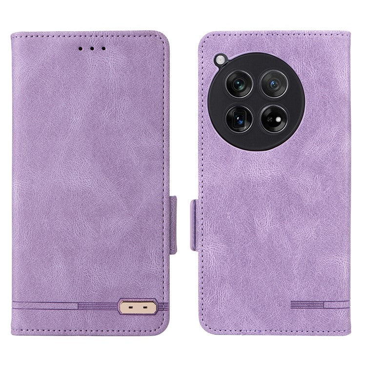 For OnePlus 12 5G Leather Case Wallet Phone Cover Hardware Decor - Purple