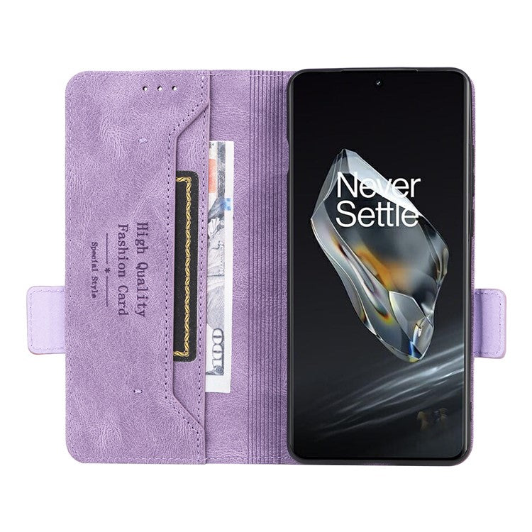 For OnePlus 12 5G Leather Case Wallet Phone Cover Hardware Decor - Purple