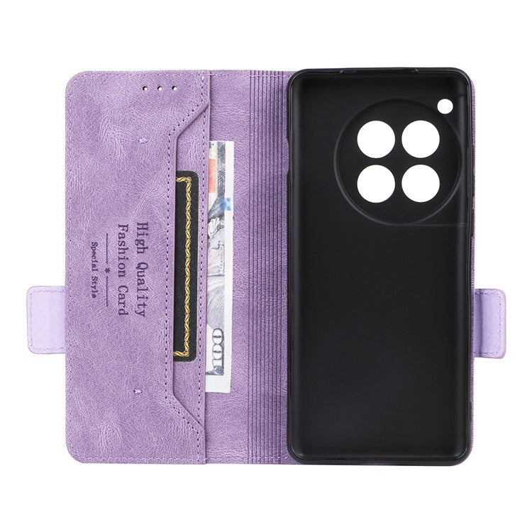 For OnePlus 12 5G Leather Case Wallet Phone Cover Hardware Decor - Purple