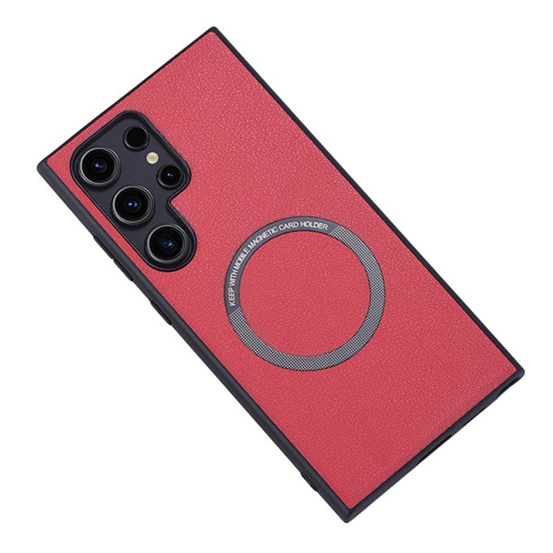 For Samsung Galaxy S24 Ultra Phone Case Compatible with MagSafe Leather+TPU Cover - Red