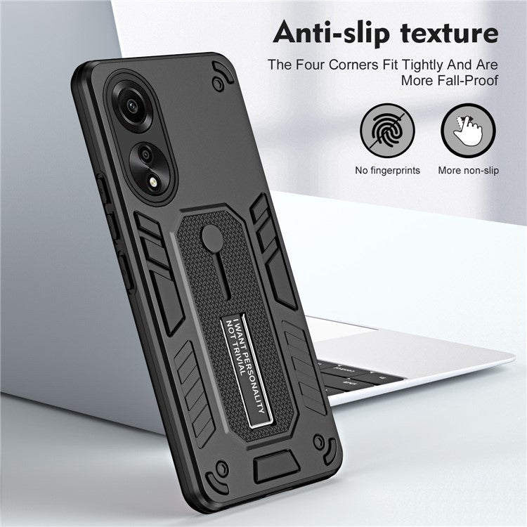 Phone Case for Oppo A78 4G TPU+PC Protective Cover Metal Kickstand - Black