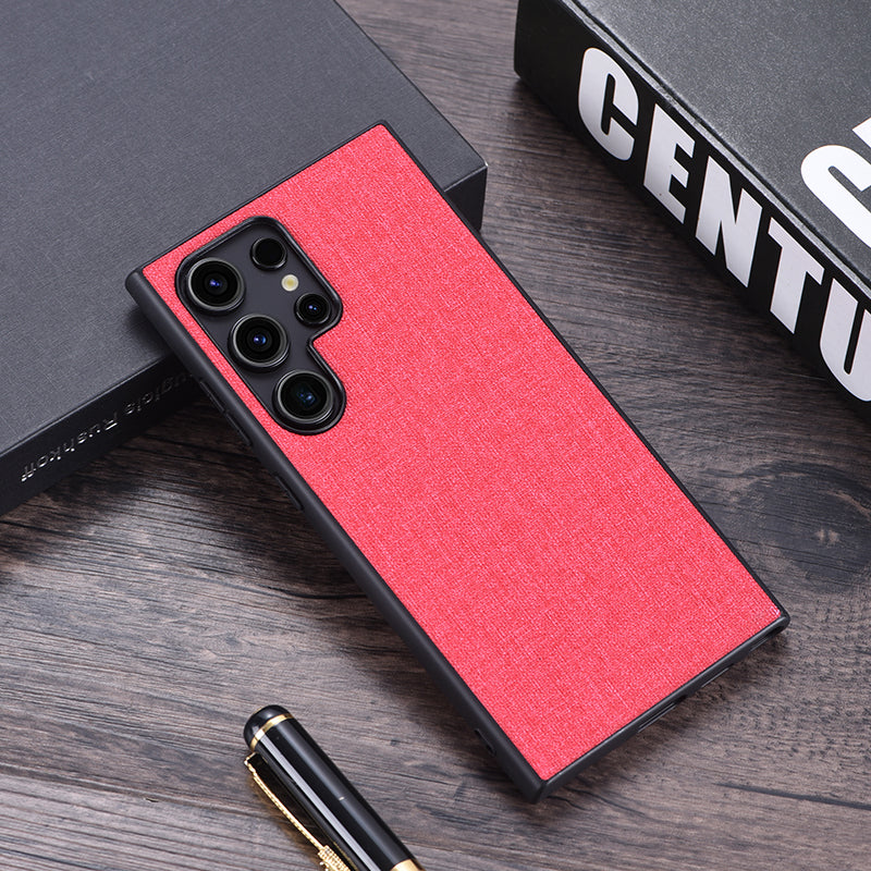 For Samsung Galaxy S24 Ultra Cell Phone Case Drop-resistant Cloth+Hard PC Protective Back Cover - Red