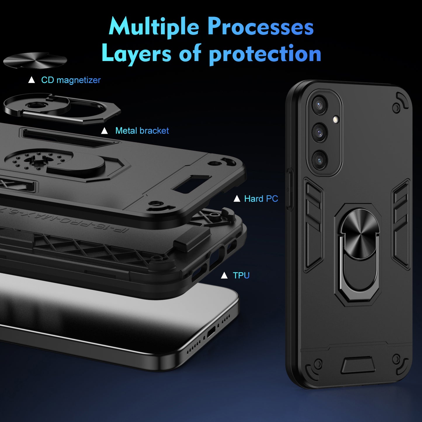 Kickstand Case for Samsung Galaxy S24+ Phone Cover Support Magnetic Car Mount - Black