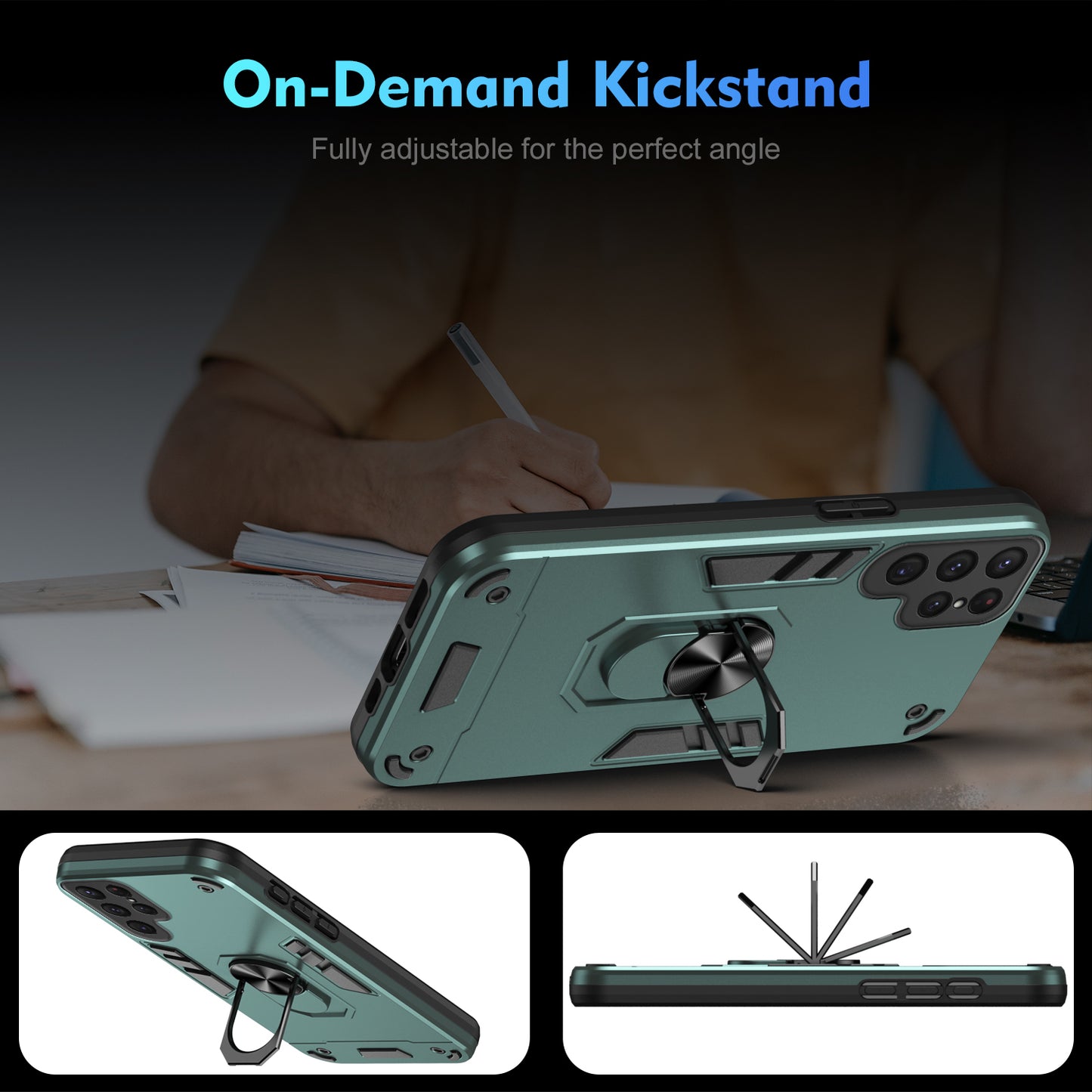 For Samsung Galaxy S24 Ultra Case Ring Kickstand PC+TPU Phone Cover Support Magnetic Car Mount - Green