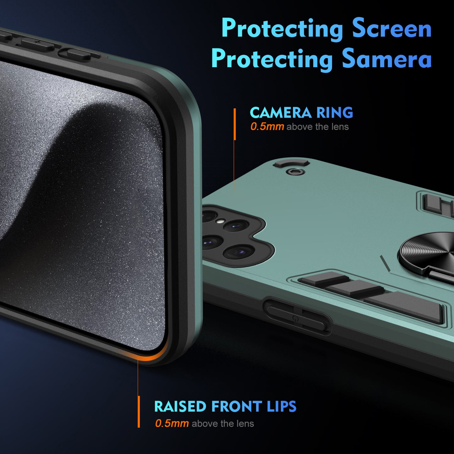 For Samsung Galaxy S24 Ultra Case Ring Kickstand PC+TPU Phone Cover Support Magnetic Car Mount - Green