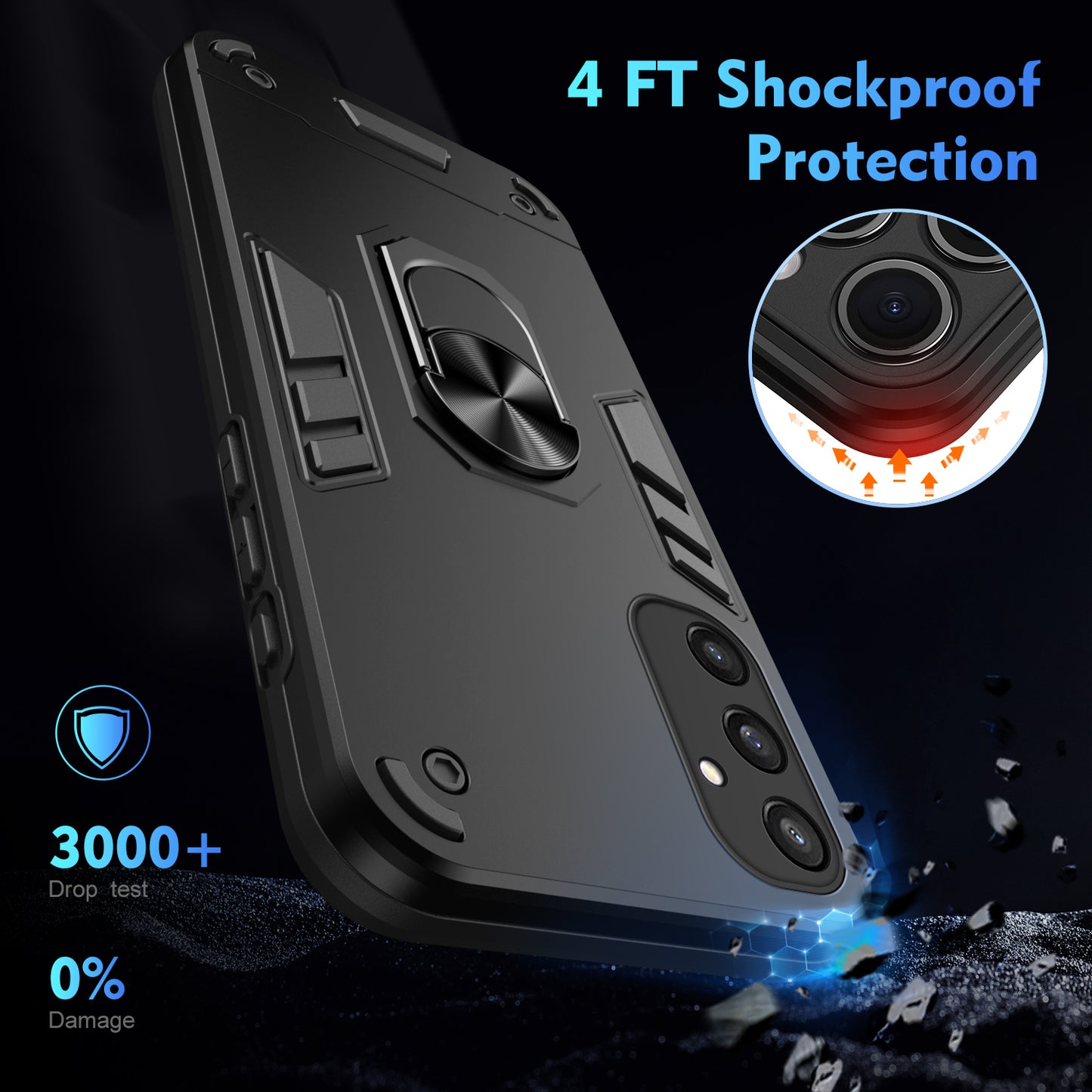 For Samsung Galaxy S24 Kickstand Case Anti-dust PC+TPU Smart Phone Cover Fits Magnetic Car Mount - Black