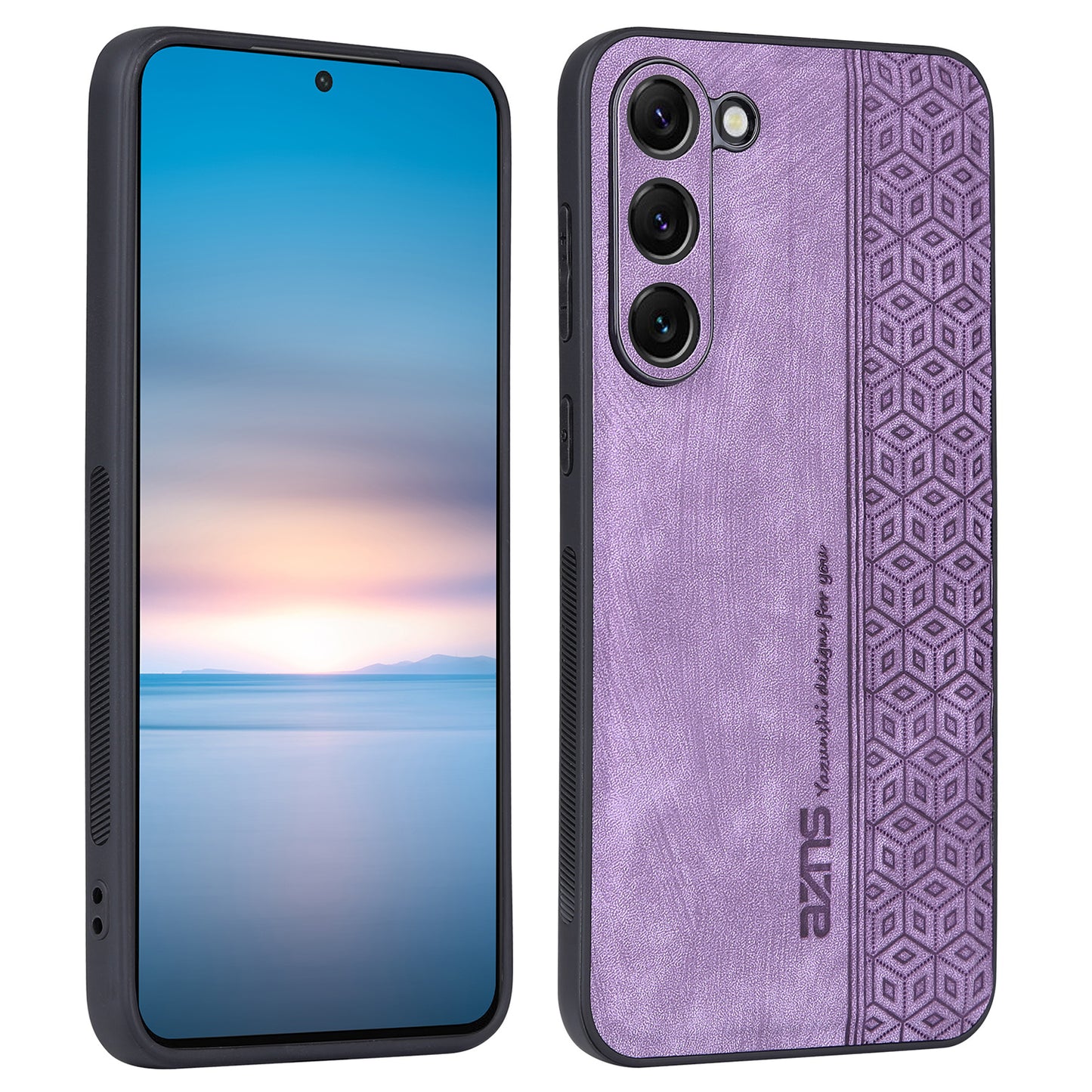 AZNS For Samsung Galaxy S24 Case Imprinted PU Leather+TPU Shock Absorbing Smartphone Shell - Purple