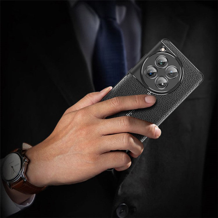 For OnePlus 12 5G Soft TPU Case Litchi Texture Protective Phone Cover - Black