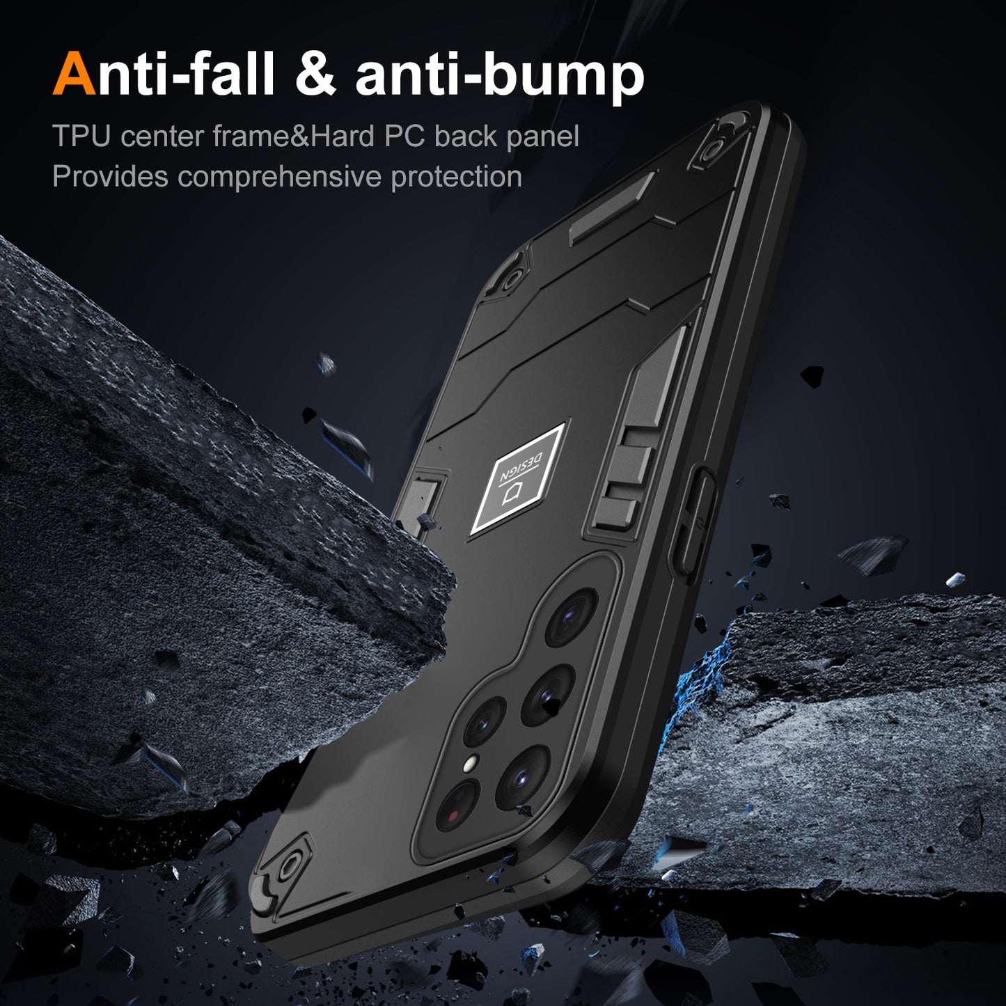 2 in 1 Case for Samsung Galaxy S24 Ultra PC + TPU Shockproof Protection Cell Phone Cover - Black