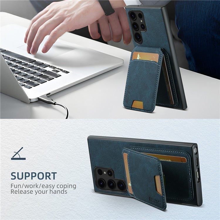 SUTENI H02 For Samsung Galaxy S22 Ultra 5G Case Card Slots Kickstand Phone Cover - Blue