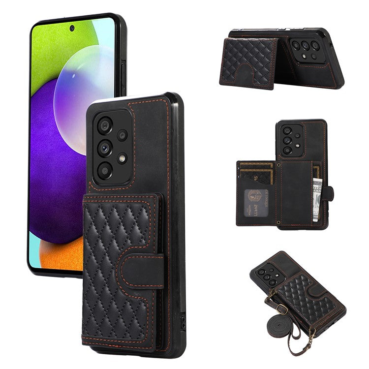 For Samsung Galaxy M32 5G / A32 5G Case Kickstand TPU+PU Leather Card Holder Phone Cover - Black
