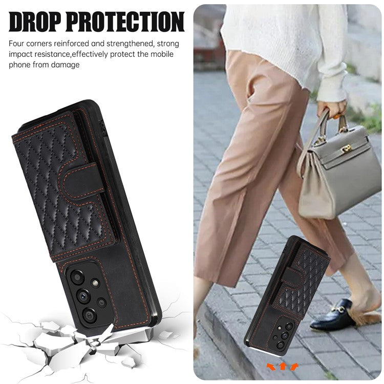 For Samsung Galaxy M32 5G / A32 5G Case Kickstand TPU+PU Leather Card Holder Phone Cover - Black